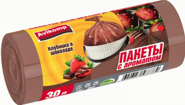 Мешки для мусора Клубника в шоколаде, 30л, 9мк, 20шт, 88782 Avikomp