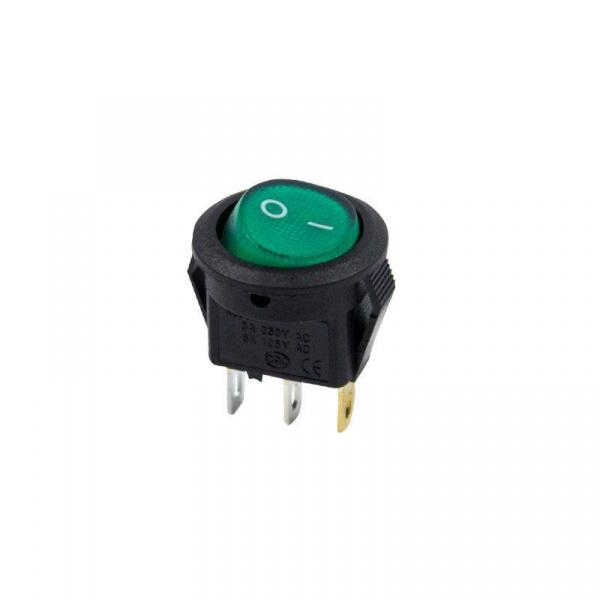 Выключатель клавишный зеленый с подсветкой круглый Micro 250V 6А (3с) ON-OFF RWB-106, SC-214 Rexant