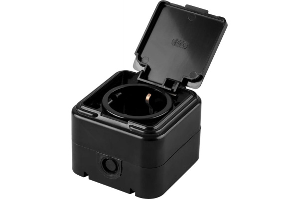 Розетка с заземляющим контактом STEKKER пластик АВС 250В 16А IP44 черная PST16-21-44 RA 32741