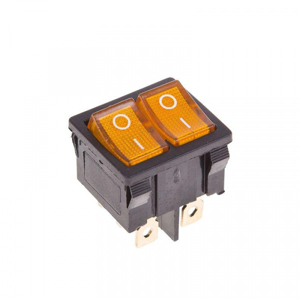 Выключатель клавишный двойной желтый с подсветкой Mini 250V 6А (6с) ON-OFF RWB-305 Rexant