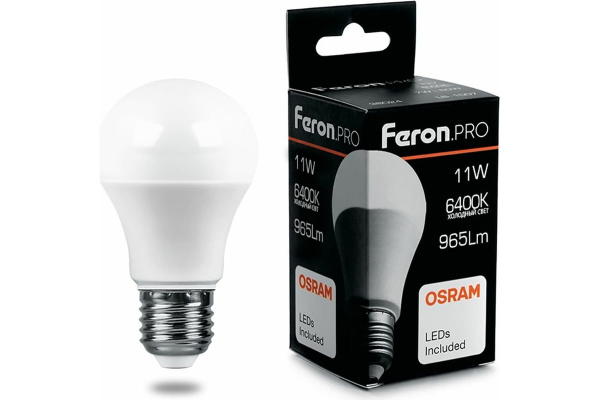 Лампа светодиодная Feron.PRO ЛОН A60 E27 11W(965lm) 6400K 6K матовый 112x60 OSRAM LB-1011 