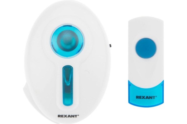 Беспроводной дверной звонок в розетку 32 мелодии 100м кнопка IP44 (белый/синий) REXANT RX-6