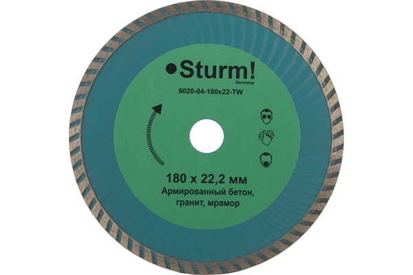 Диск алмазный 180х1,9х22,2/20 по железобетону, мокрый рез, Turbo wave Sturm!