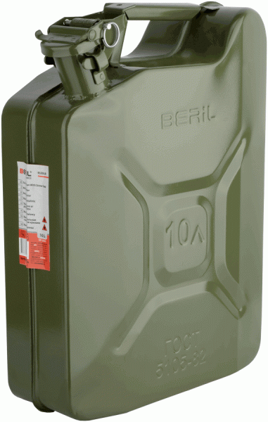 Канистра для ГСМ стальная 10л (прижимная крышка с фиксатором) BERIL