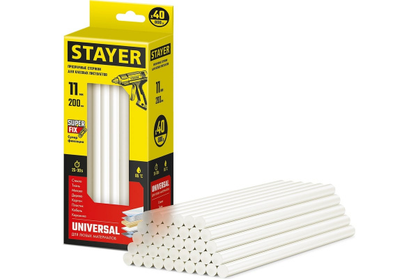 Стержни клеевые STAYER Universal, 11 х 200 мм, 40 шт, универсальные, Professional (2-06821-T-S40)		