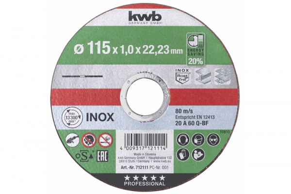 Диск отрезной kwb Energy Saving 115х1х22,2мм по металлу