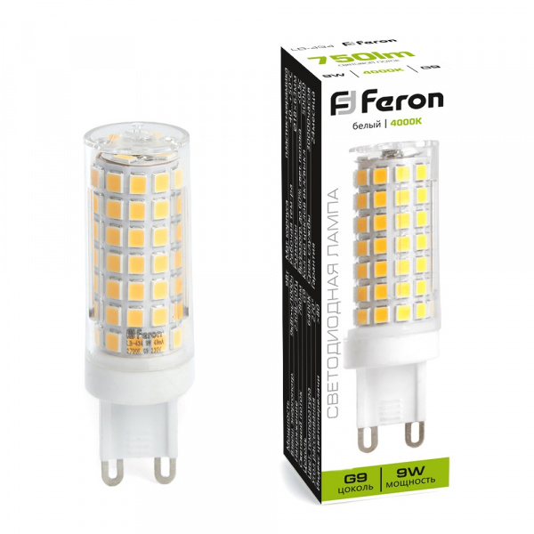 Лампа светодиодная Feron G9 230V 9W(750lm) 4000K 4K JCD 63x18 прозрачная LB-434
