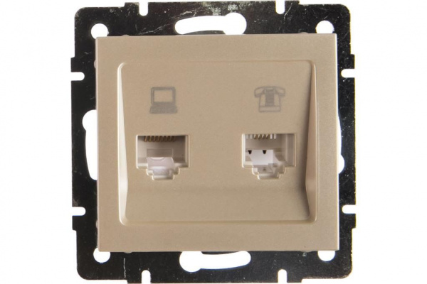 Розетка Жемчужно-белый 1П RJ11+RJ45 СУ Rain Lezard