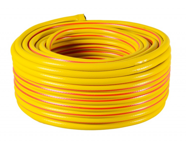 Шланг поливочный ПВХ усиленный, пищевой трехслойный армированный 1/2, 50м (жёлтый) Вихрь