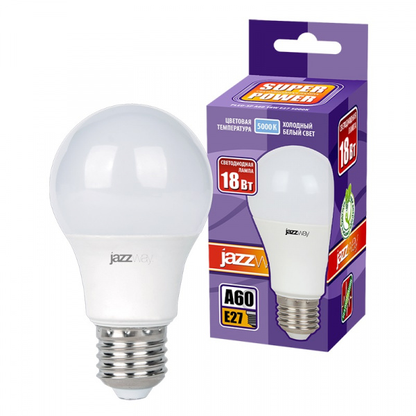 Лампа светодиодная Jazzway А60 18W E27 5000K 1600Lm 230 град PLED Power
