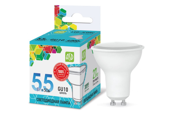 Лампа светодиодная ASD LED-JCDRC-std 5.5Вт 230В GU10 3000К/4000К 495Лм ASD