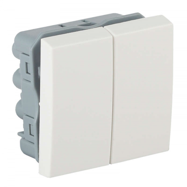 Выключатель модульный 2кл 45х45мм белый АДЛ 13-905 Рувинил