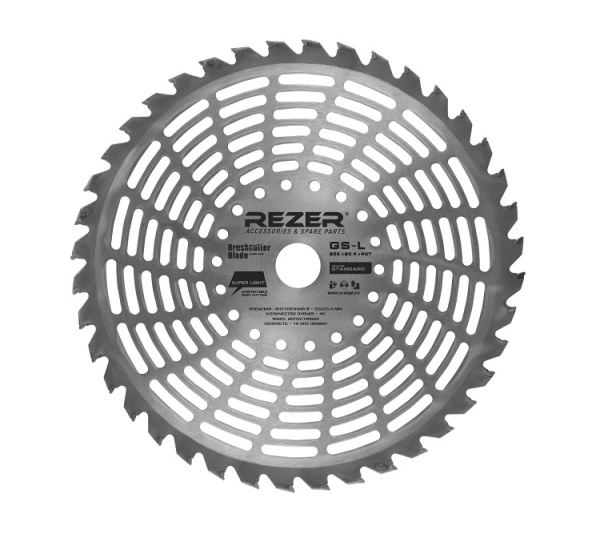 Нож Rezer GS-L 255х25,4х1,3мм-40 зубов тв.спл. д/травы и кустов SUPER LIGHT (облегченный)