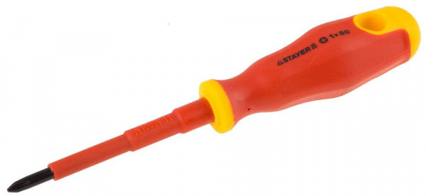 Отвертка STAYER диэлектрическая до 1000В, двухкомп рукоятка, PH № 1 х 80мм