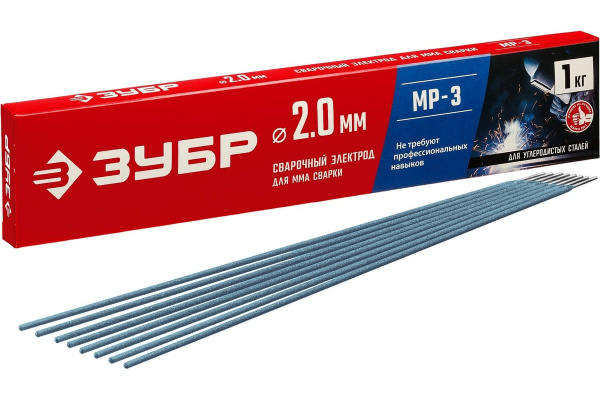 Электроды ЗУБР МР-3 с рутиловым покрытием, 2,0х300мм, 1 кг, в коробке