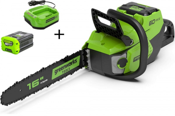 Пила цепная аккумуляторная Greenworks GD60CS40k2 60V, 40 см, бесщеточная, с 1хАКБ 2 Ач. и ЗУ